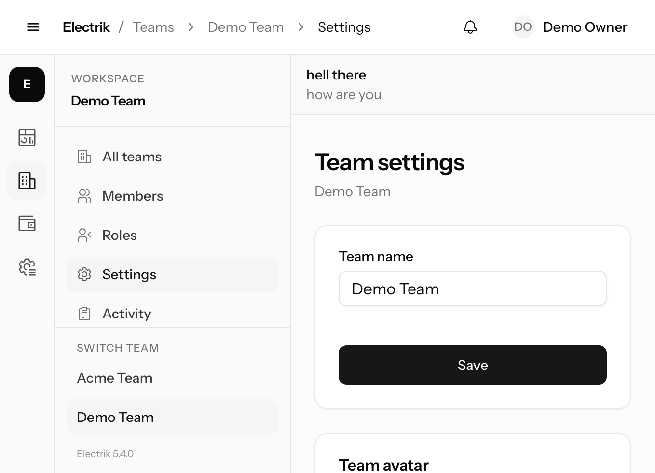 Team settings
